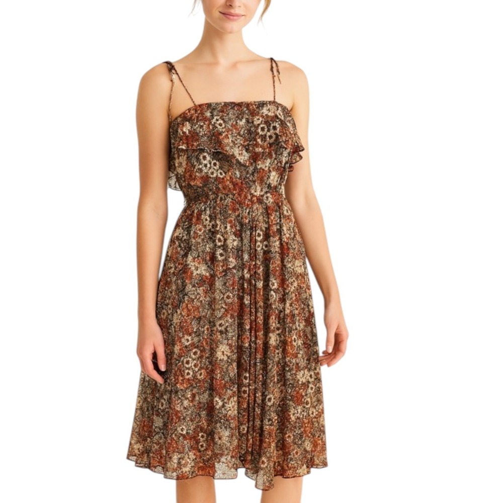 Vintage Womens Floral Dress Sleeveless Semi- Sheer Midi Dress‎ Sun Dress Summer
